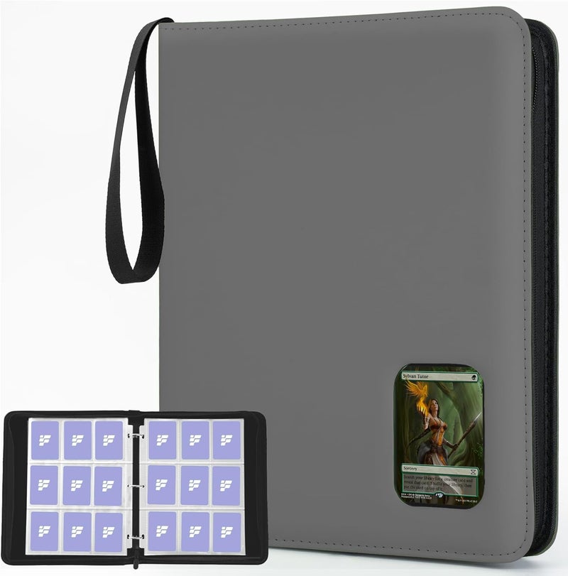 Fonwill Card Binder 9 Pocket, Trading Card Binder with Clear Window Design, 720 Double Sided Pocket PU Collection Binder, Card Albums for MTG, TCG, and Sports Cards(Grey) - Image 1